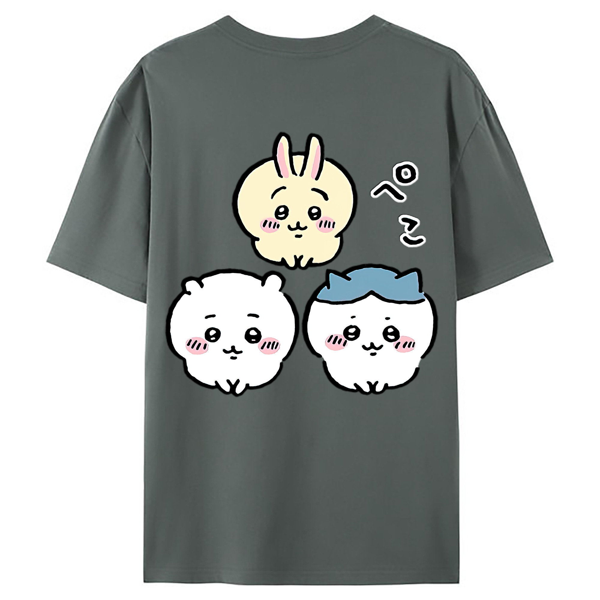 （画像用） ちいかわ うさぎ Chii-kawa usagi 綿100％ メンズ半袖Tシャツ（バックプリント） 通気性